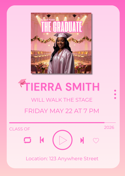 Editable Music Player Graduation Invitation | Album Cover Graduation Template