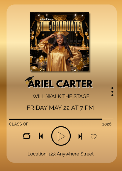 Editable Music Player Graduation Invitation | Album Cover Graduation Template