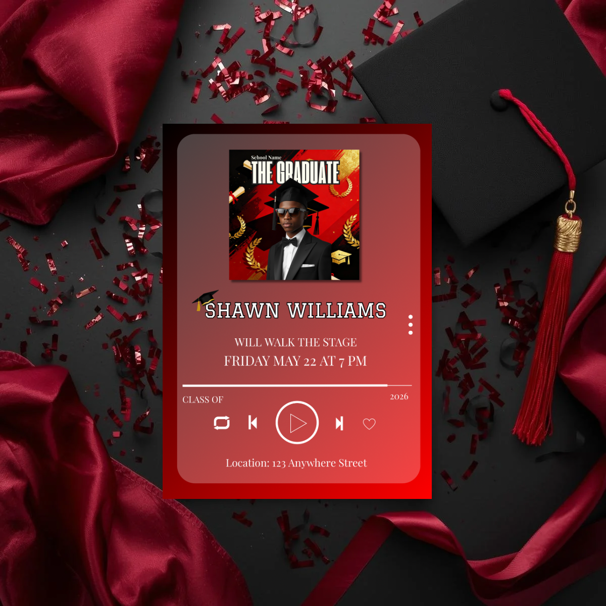 Editable Music Player Graduation Invitation | Album Cover Graduation Template