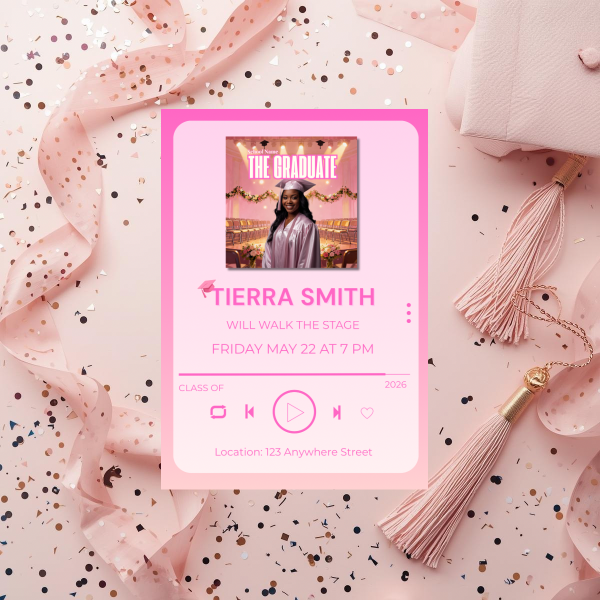 Editable Music Player Graduation Invitation | Album Cover Graduation Template