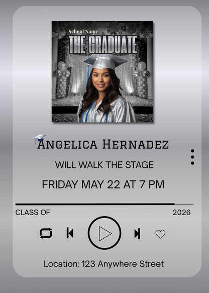 Editable Music Player Graduation Invitation | Album Cover Graduation Template