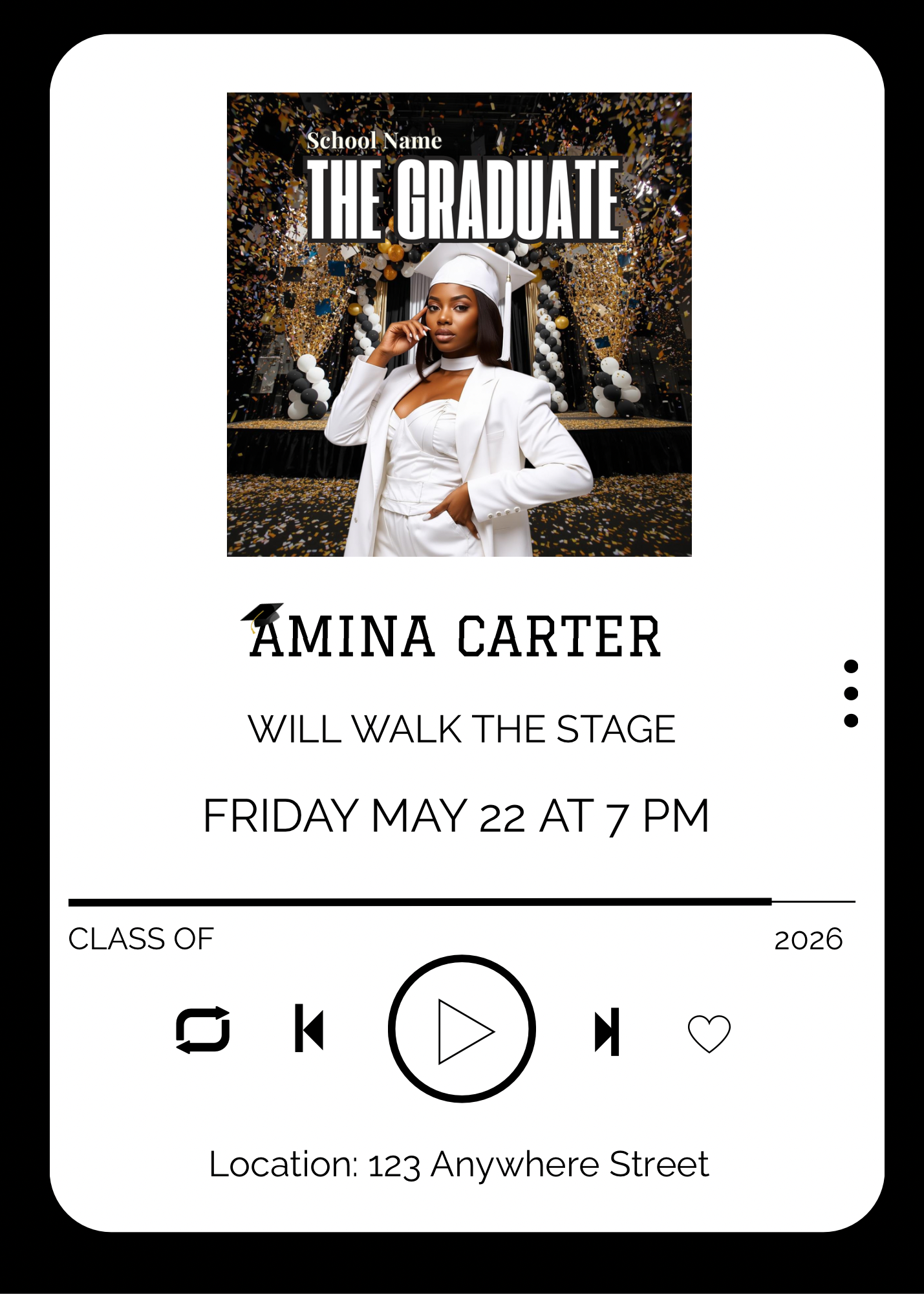 Editable Music Player Graduation Invitation | Album Cover Graduation Template