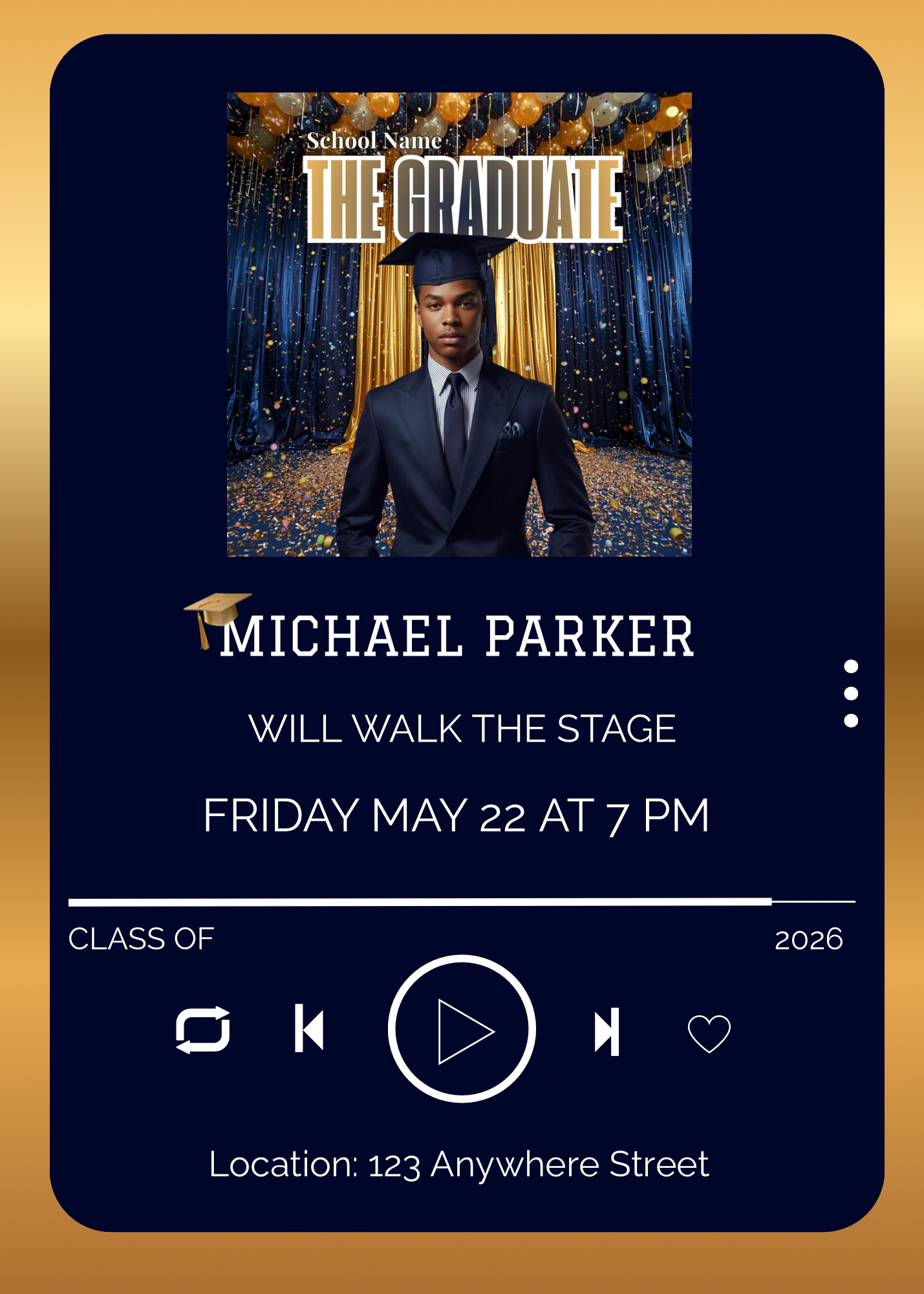 Editable Music Player Graduation Invitation | Album Cover Graduation Template