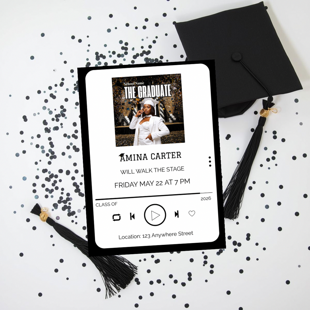 Editable Music Player Graduation Invitation | Album Cover Graduation Template