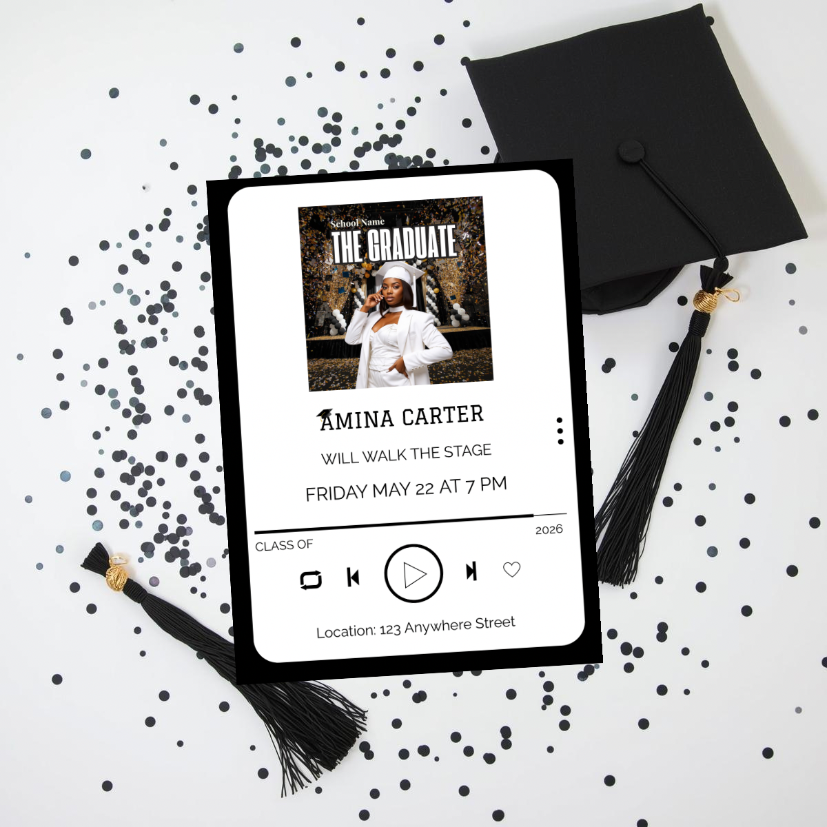 Editable Music Player Graduation Invitation | Album Cover Graduation Template