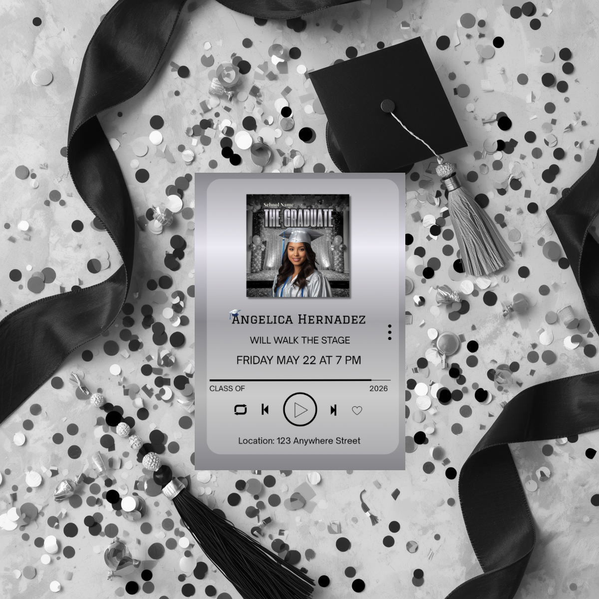 Editable Music Player Graduation Invitation | Album Cover Graduation Template