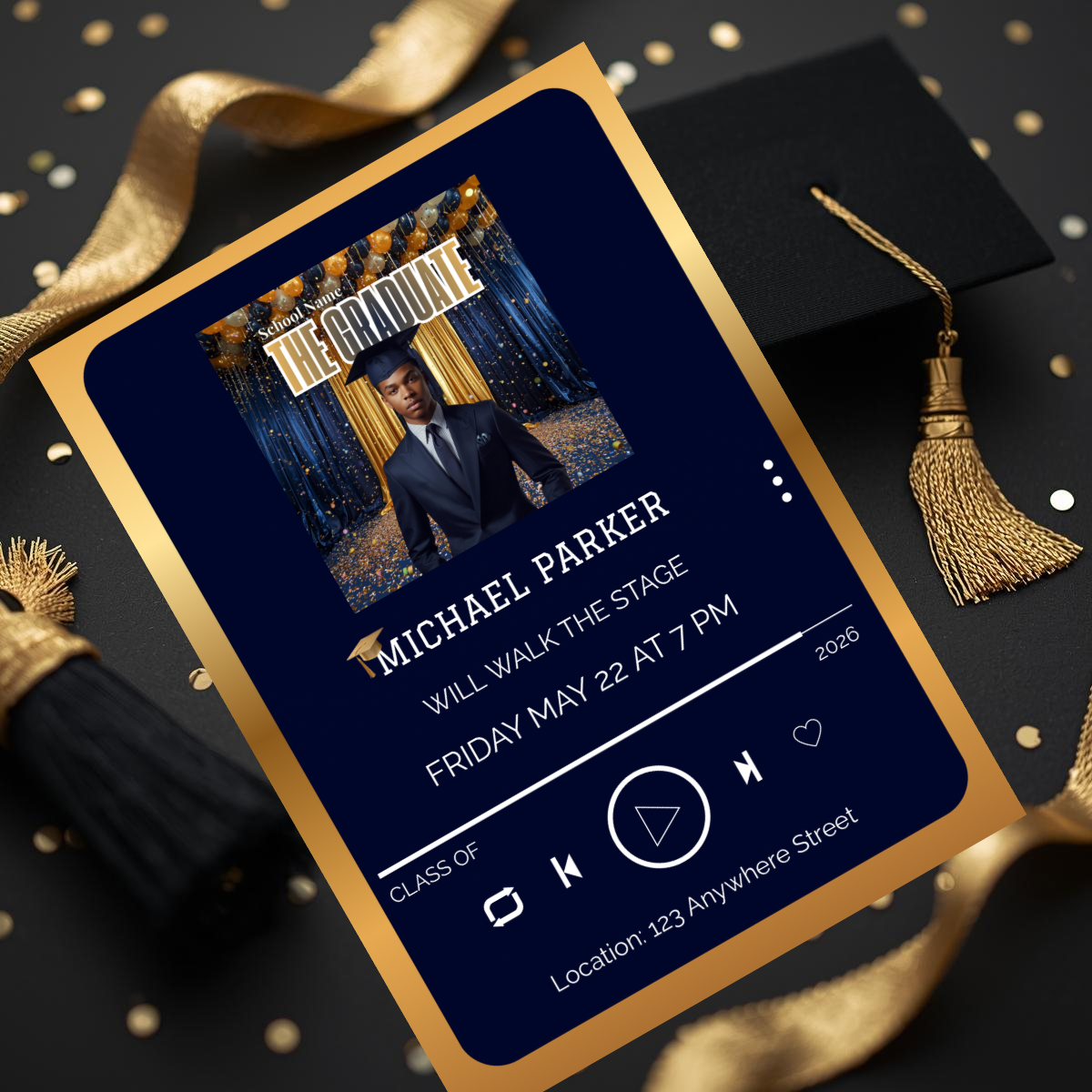 Editable Music Player Graduation Invitation | Album Cover Graduation Template