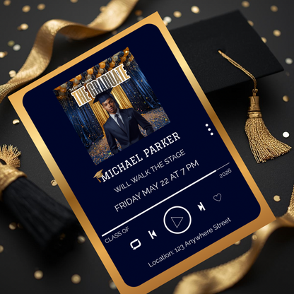 Editable Music Player Graduation Invitation | Album Cover Graduation Template