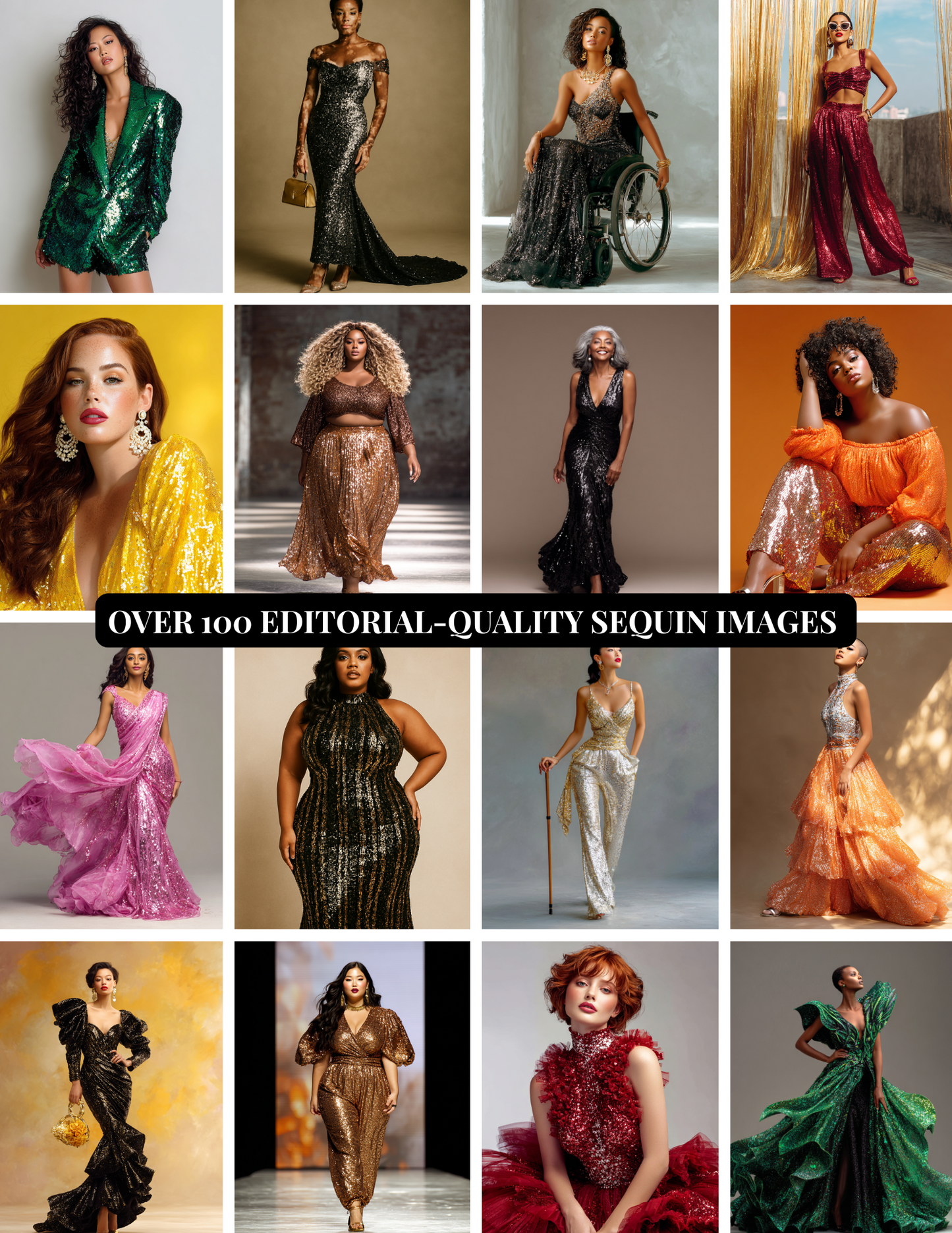 100+ Fashion Stock Photos Collection, Sequin Stock Images, Female Model Beauty Photography, Diverse Women Images, Digital Images Bundle