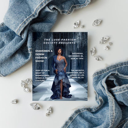 Diamonds & Denim Flyer Canva Template | Luxury Fashion Show Flyer | Editable Party Invite