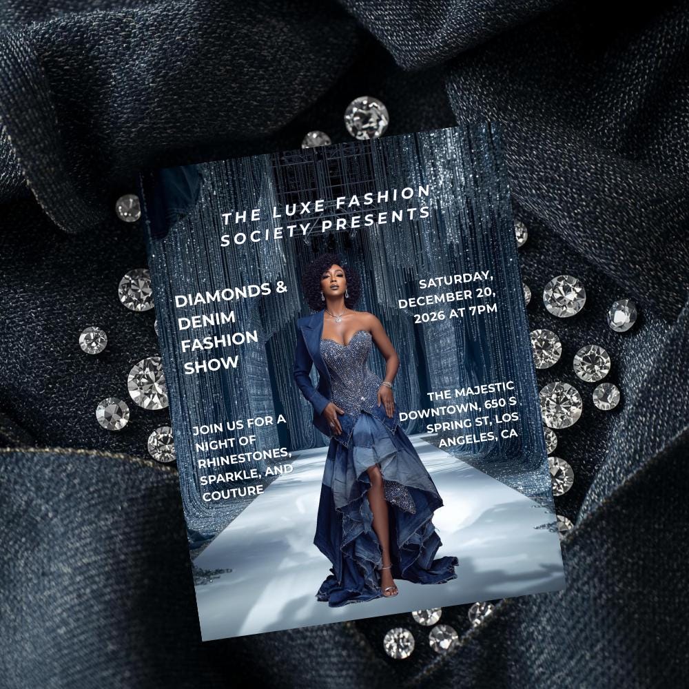 Diamonds & Denim Flyer Canva Template | Luxury Fashion Show Flyer | Editable Party Invite