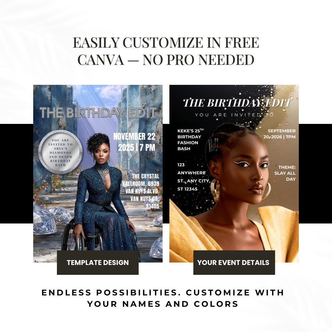 Diamonds and Denim Birthday Invitation | Magazine Style, Glam Party (Digital)