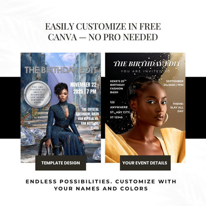 Diamonds and Denim Birthday Invitation | Magazine Style, Glam Party (Digital)