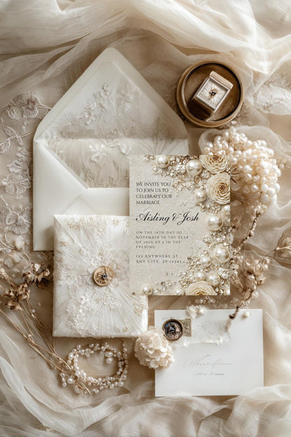 Pearl Wedding Invitation Bundle | Luxury Bridal Invitation Collection | 8 Editable Templates