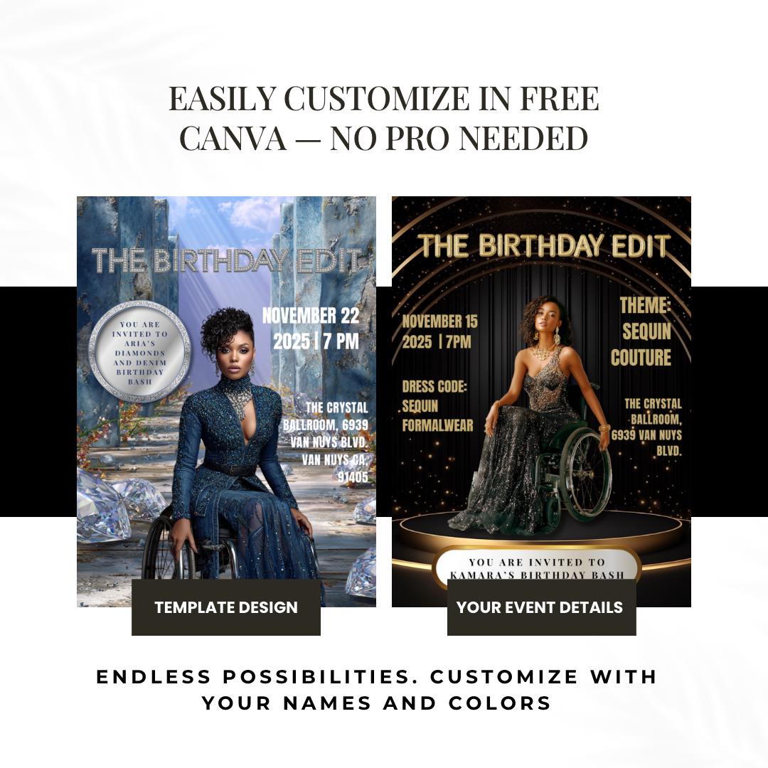 Diamonds and Denim Birthday Invitation | Magazine Style, Glam Party (Digital)