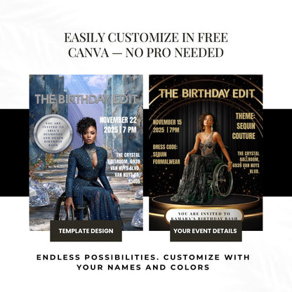 Diamonds and Denim Birthday Invitation | Magazine Style, Glam Party (Digital)