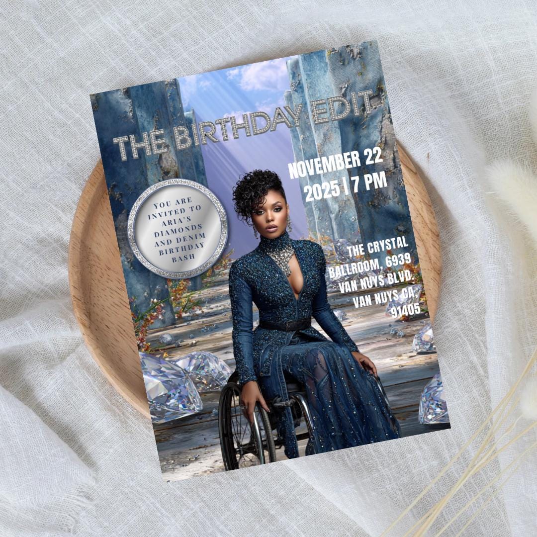 Diamonds and Denim Birthday Invitation | Magazine Style, Glam Party (Digital)