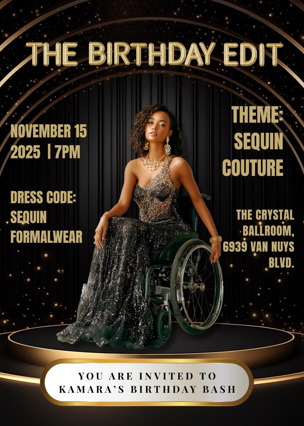 Black & Gold Magazine Birthday Invitation | Glam Party, Sequin Couture | Done for you Design