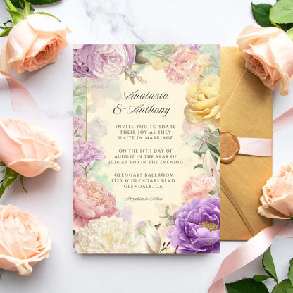 Watercolor Floral Wedding Invitation: Editable Pastel Garden (Canva Template)