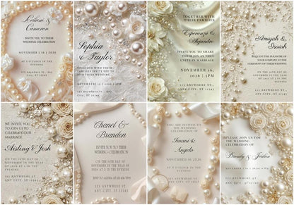 Pearl Wedding Invitation Bundle | Luxury Bridal Invitation Collection | 8 Editable Templates