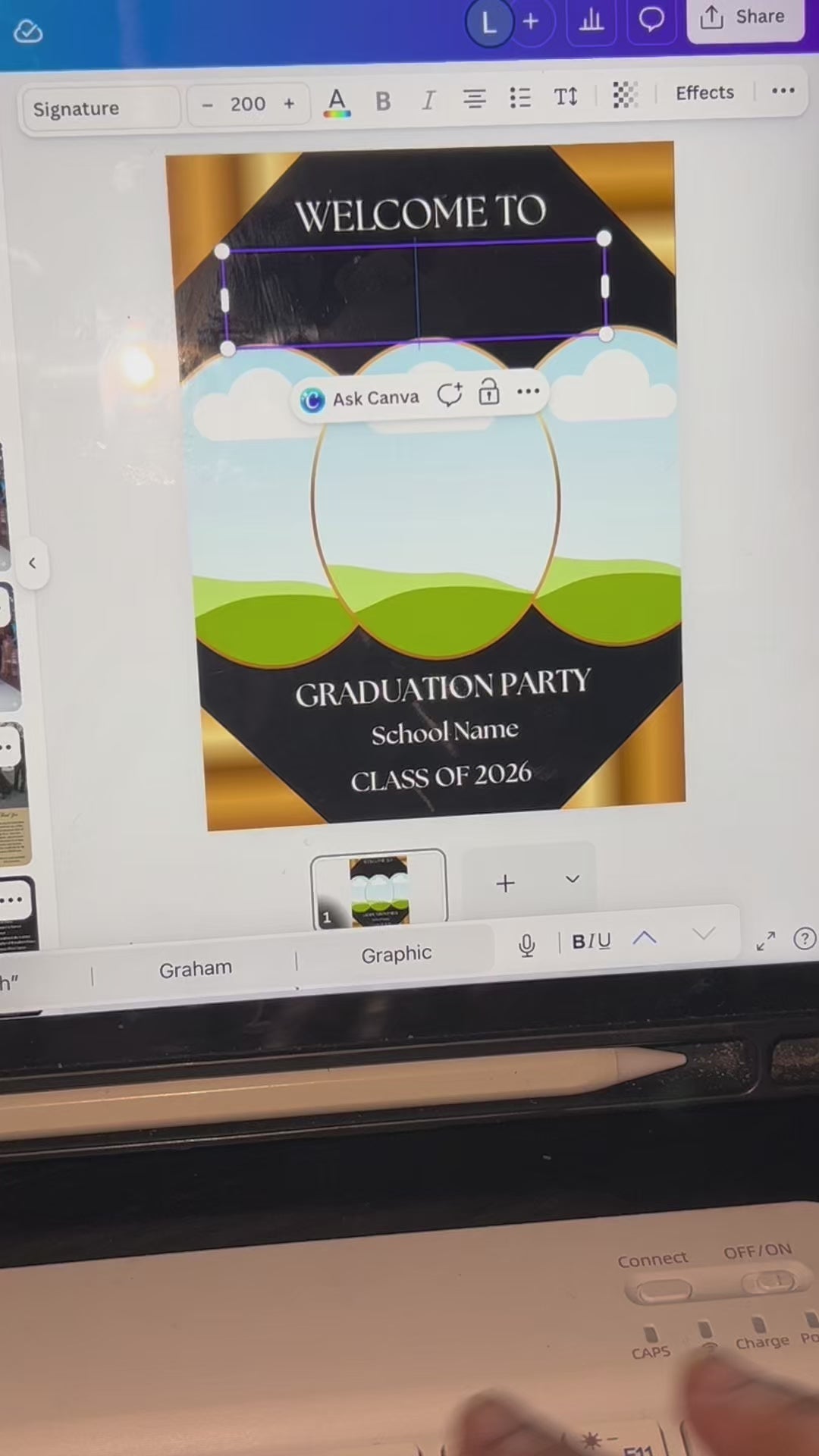 Graduation Welcome Sign Template Editable in Canva | Black Gold Photo Graduation Poster